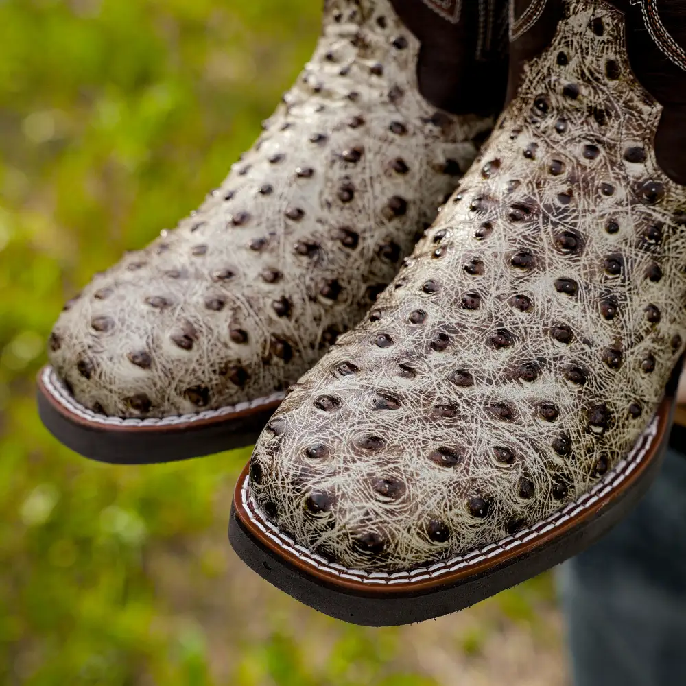 Desert Ostrich Leather Boots With Lightweight Soles - Square Toe