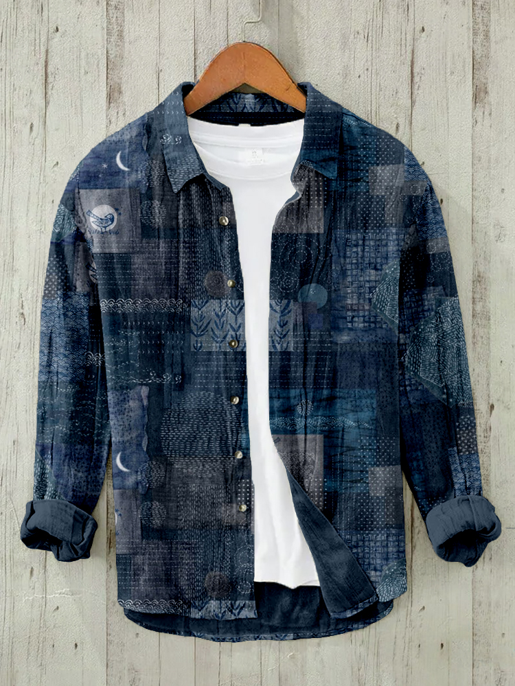 Japanese Traditional Sashiko Art Linen Blend Blouse