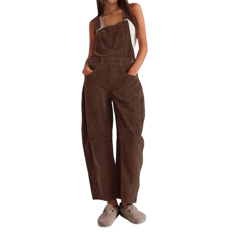 Women's Corduroy Overalls Barrel Wide Leg Bib Pants