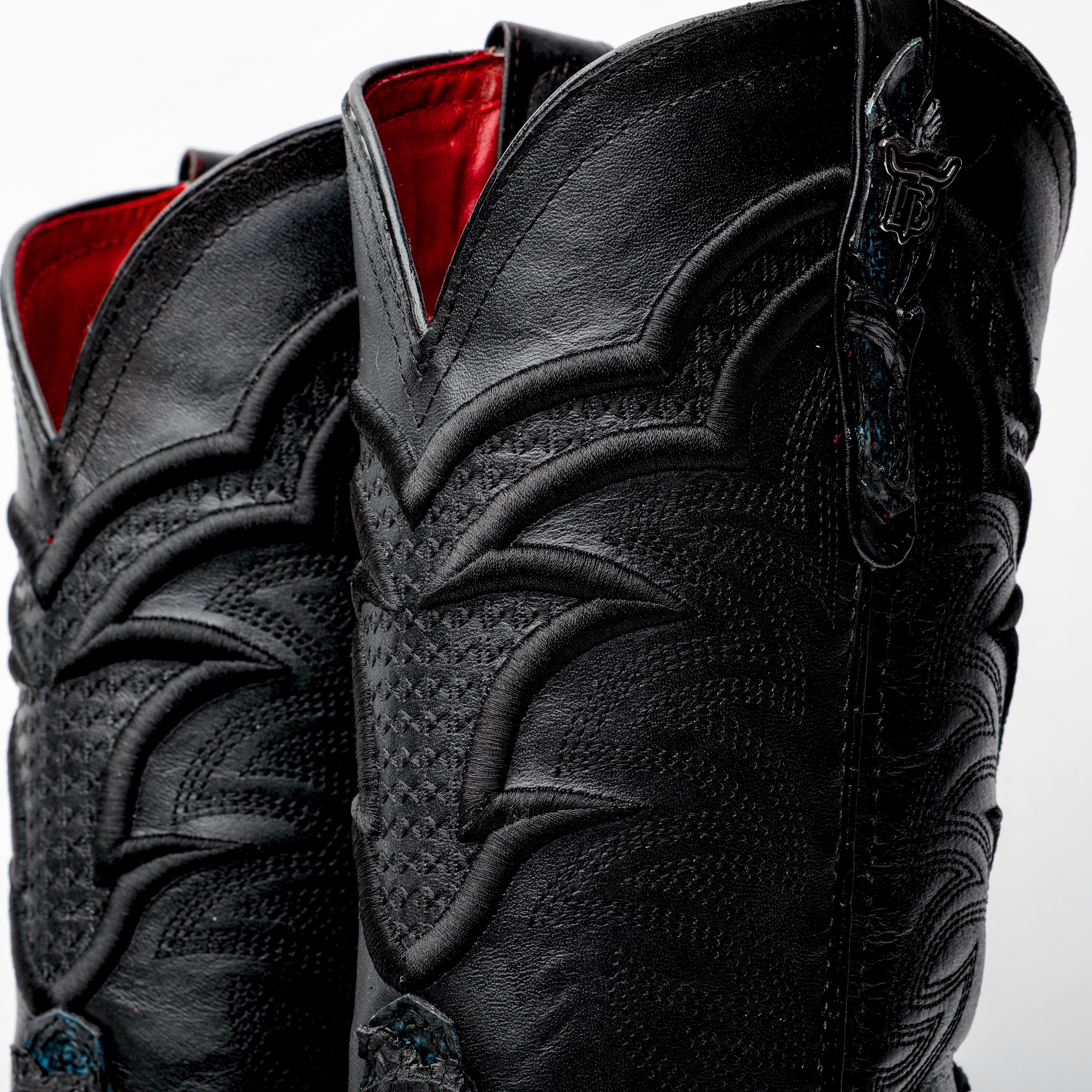 Midnight Blue Jumbo Pirarucu Leather Boots - Square Toe