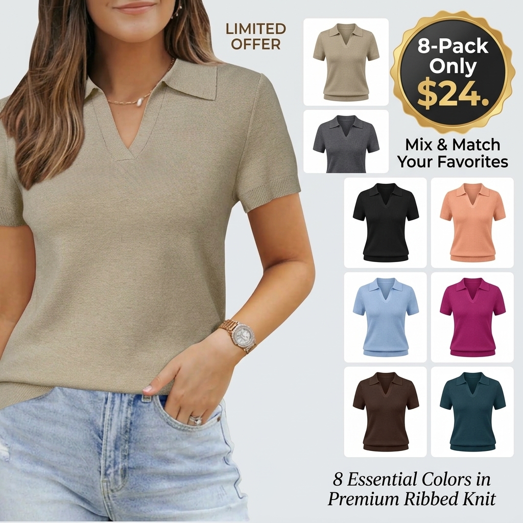 🧶🧶🧶Women's Short Sleeve Wool Blend Polo Sweater