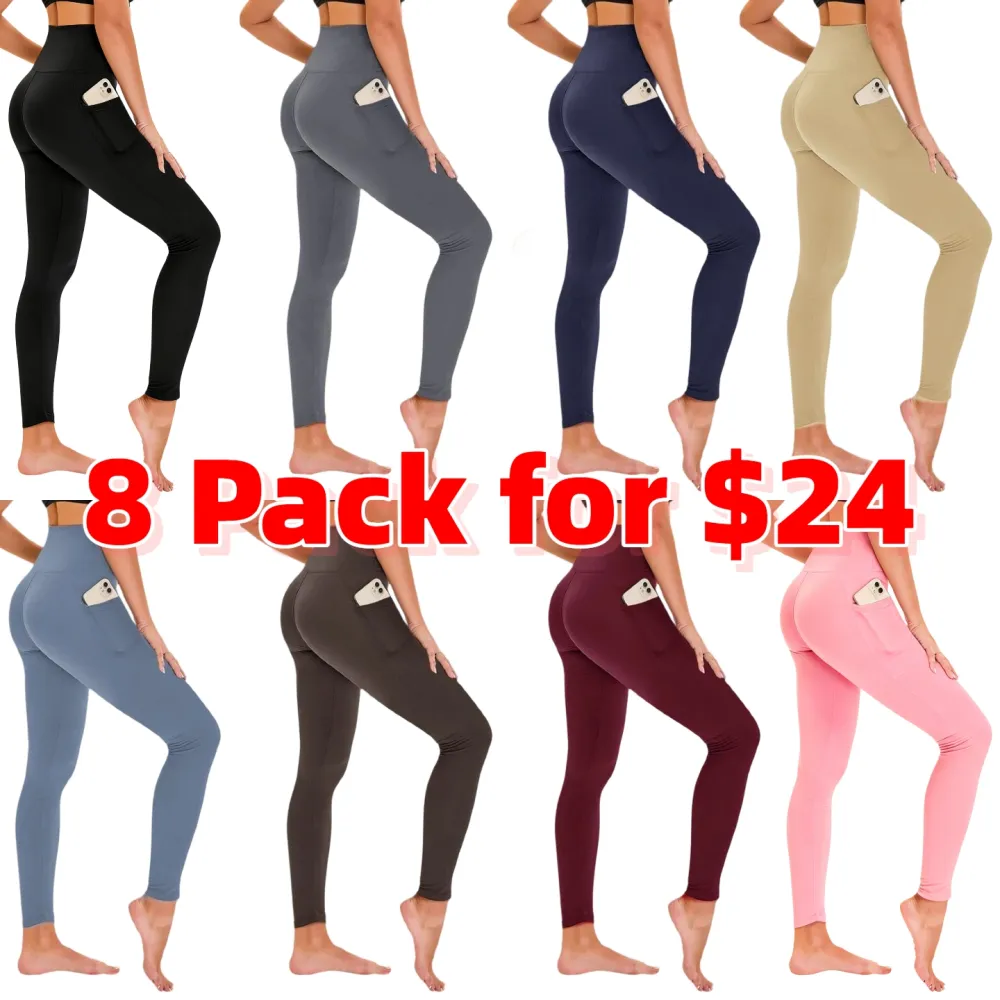 Women's High Waisted Fleece Lined Leggings with Pockets