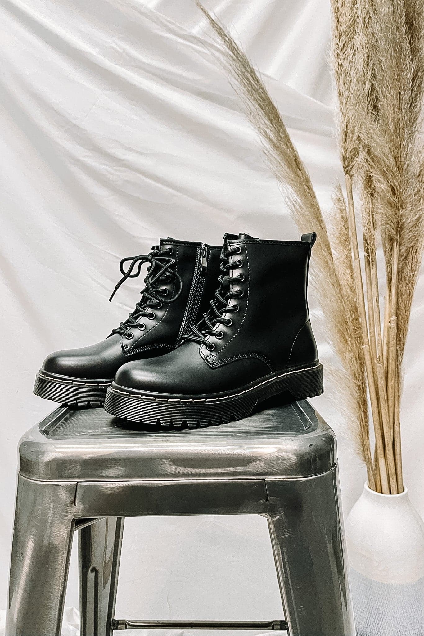 Faux Leather Combat Boots