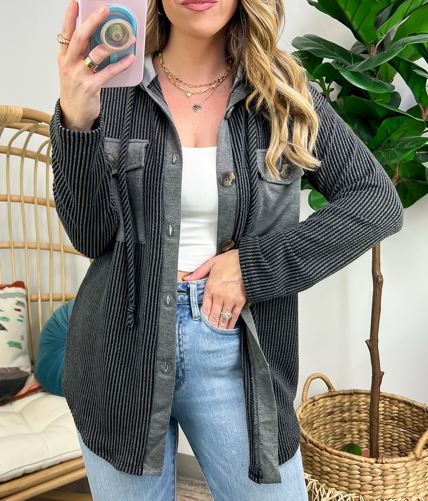 Saturday Satisfaction Ribbed Hooded Shacket