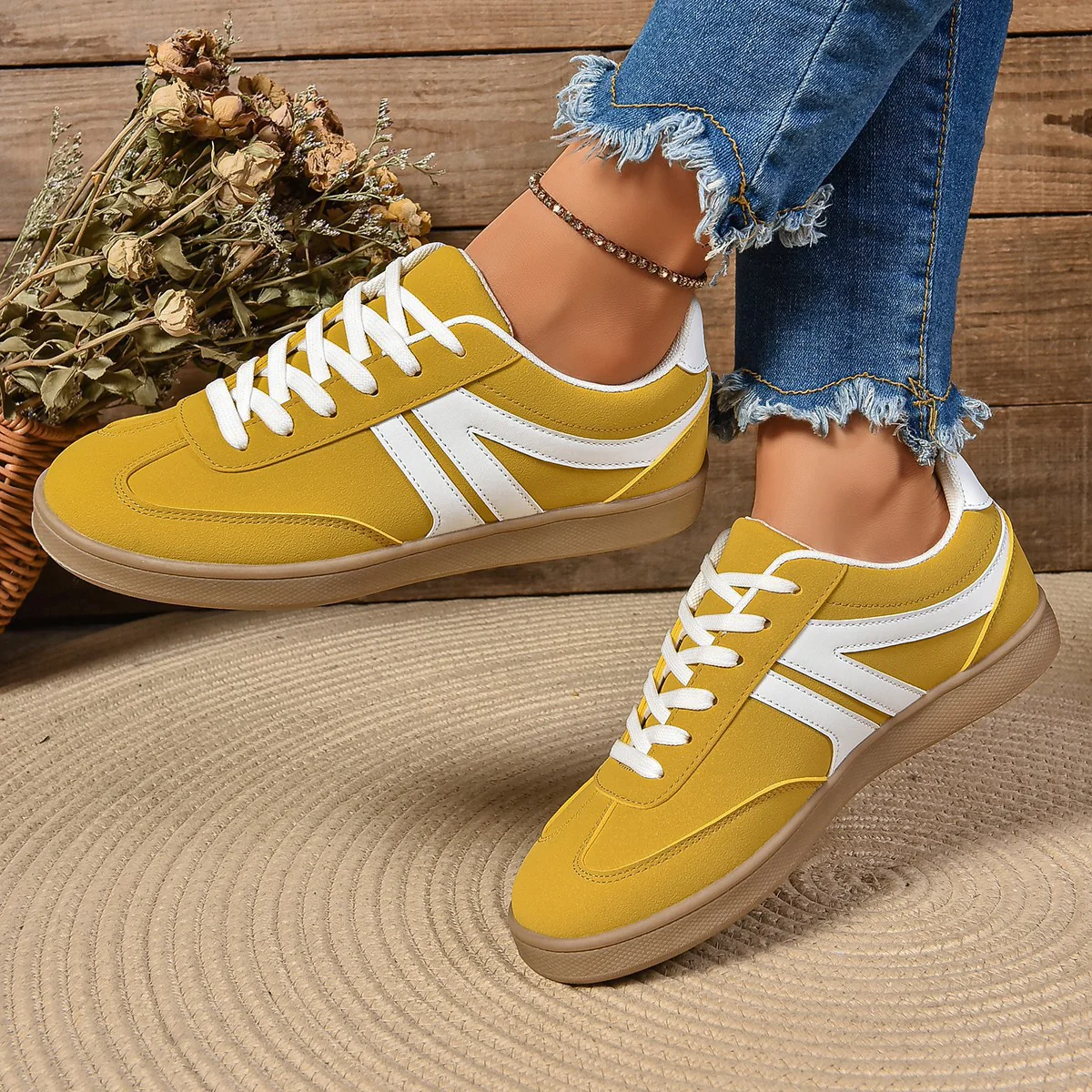 Lace Up Round Toe Flat Sneakers (multiple color options)