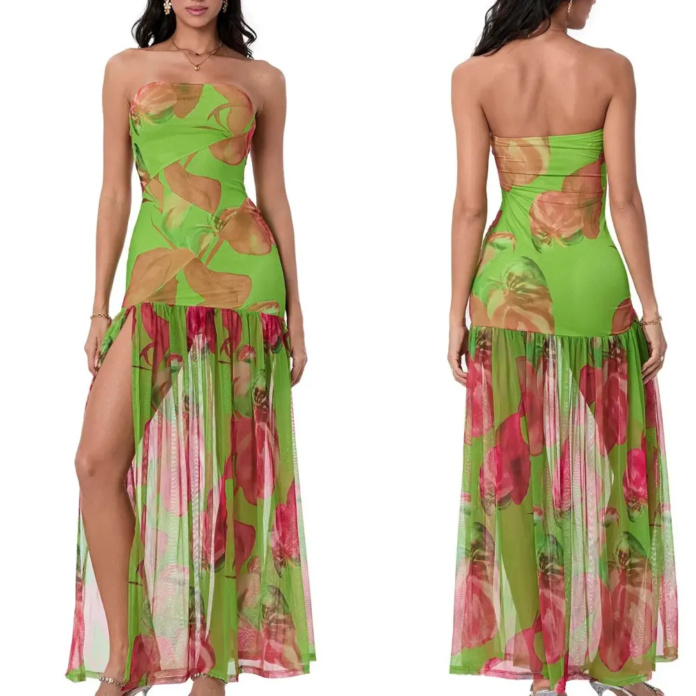 Women's Tube Top DressStrapless Backless High Slit Long Dress