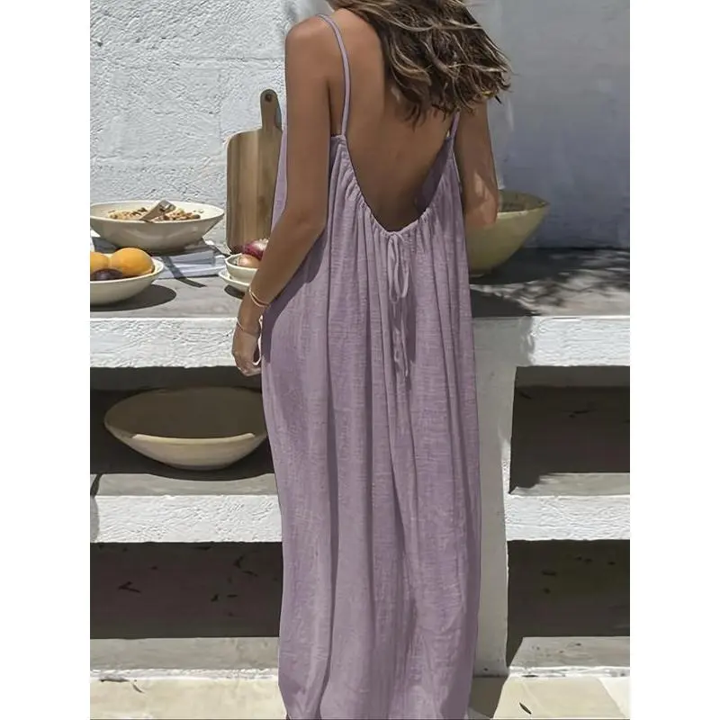 8/16 Pcs Women's Solid Color Backless Cami Dress