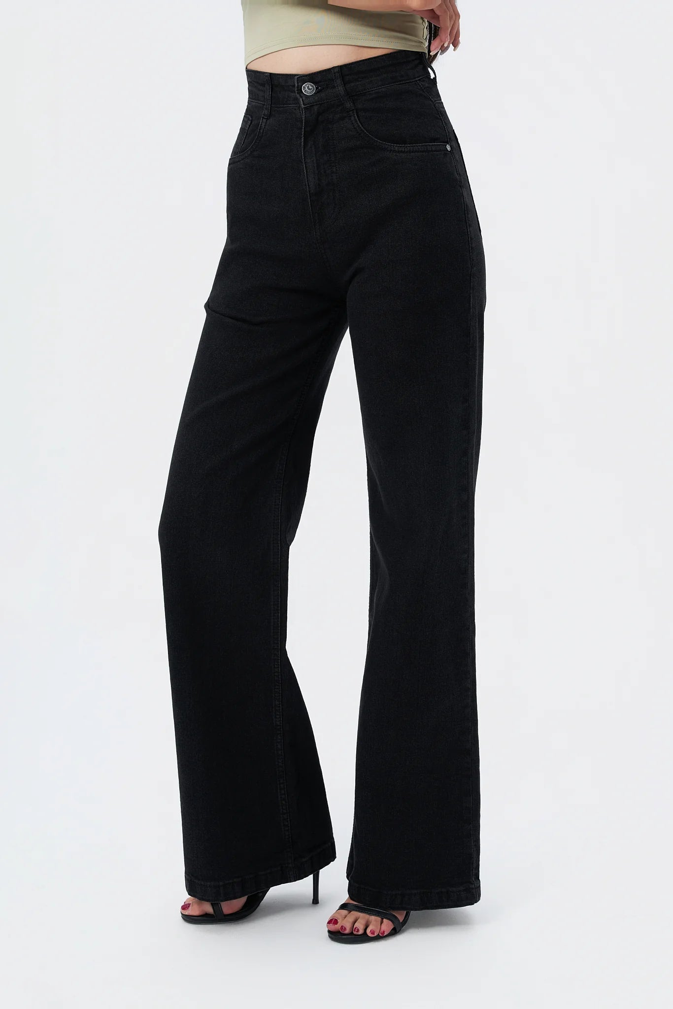 Onyx Black Stone Wash Wide Leg High Rise Jeans