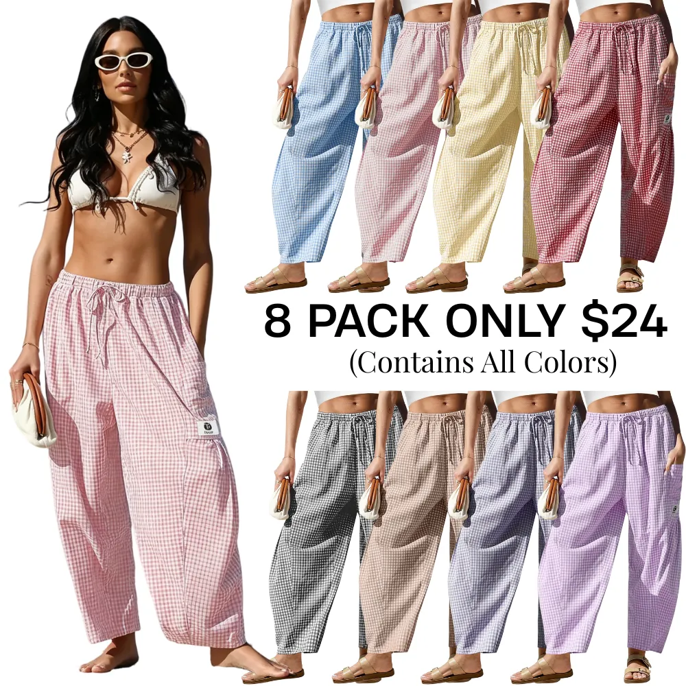 Womens Wide Leg Gingham Striped Plaid Pants