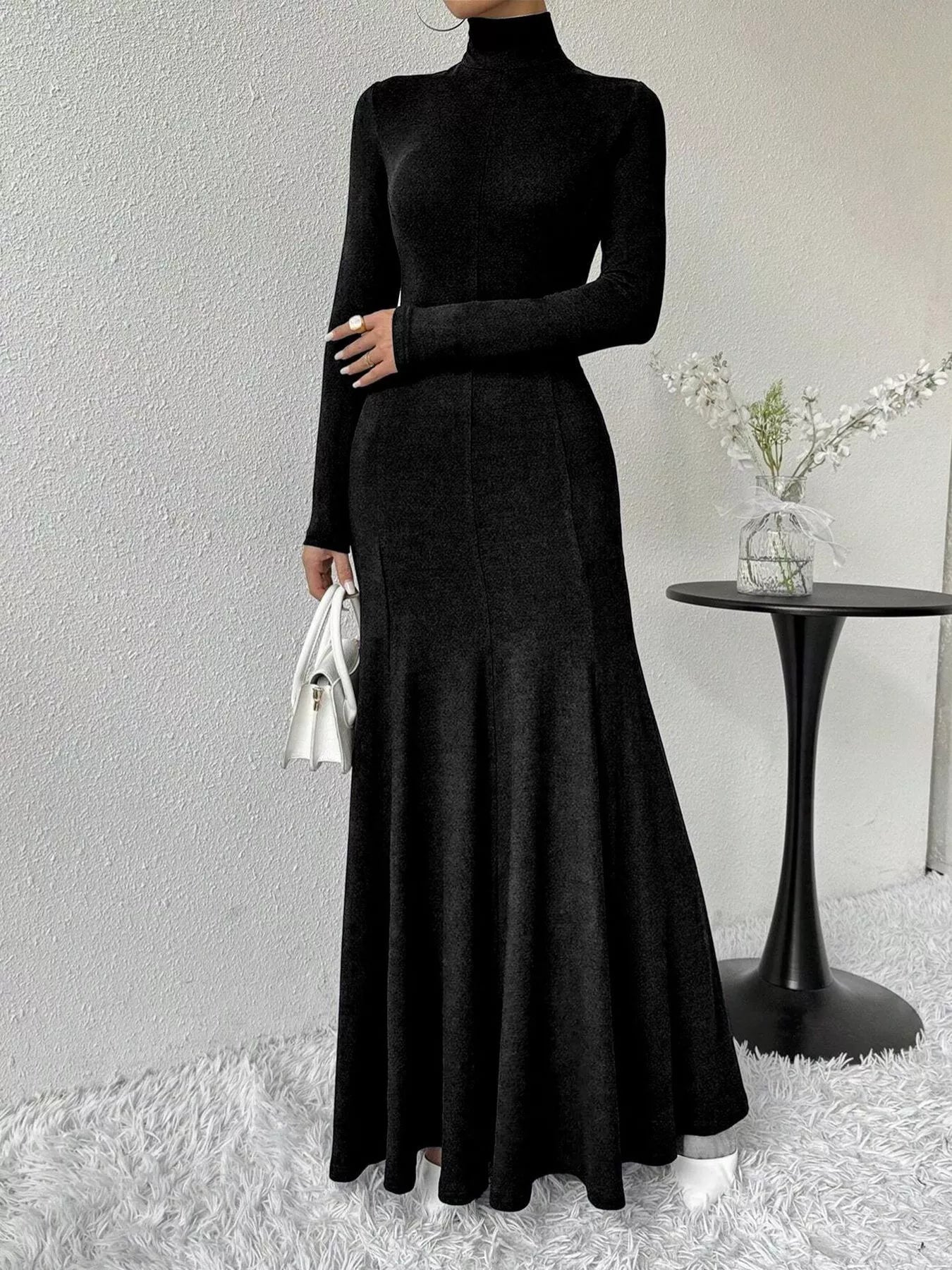 Turtleneck Long Sleeve Maxi Mermaid Dress