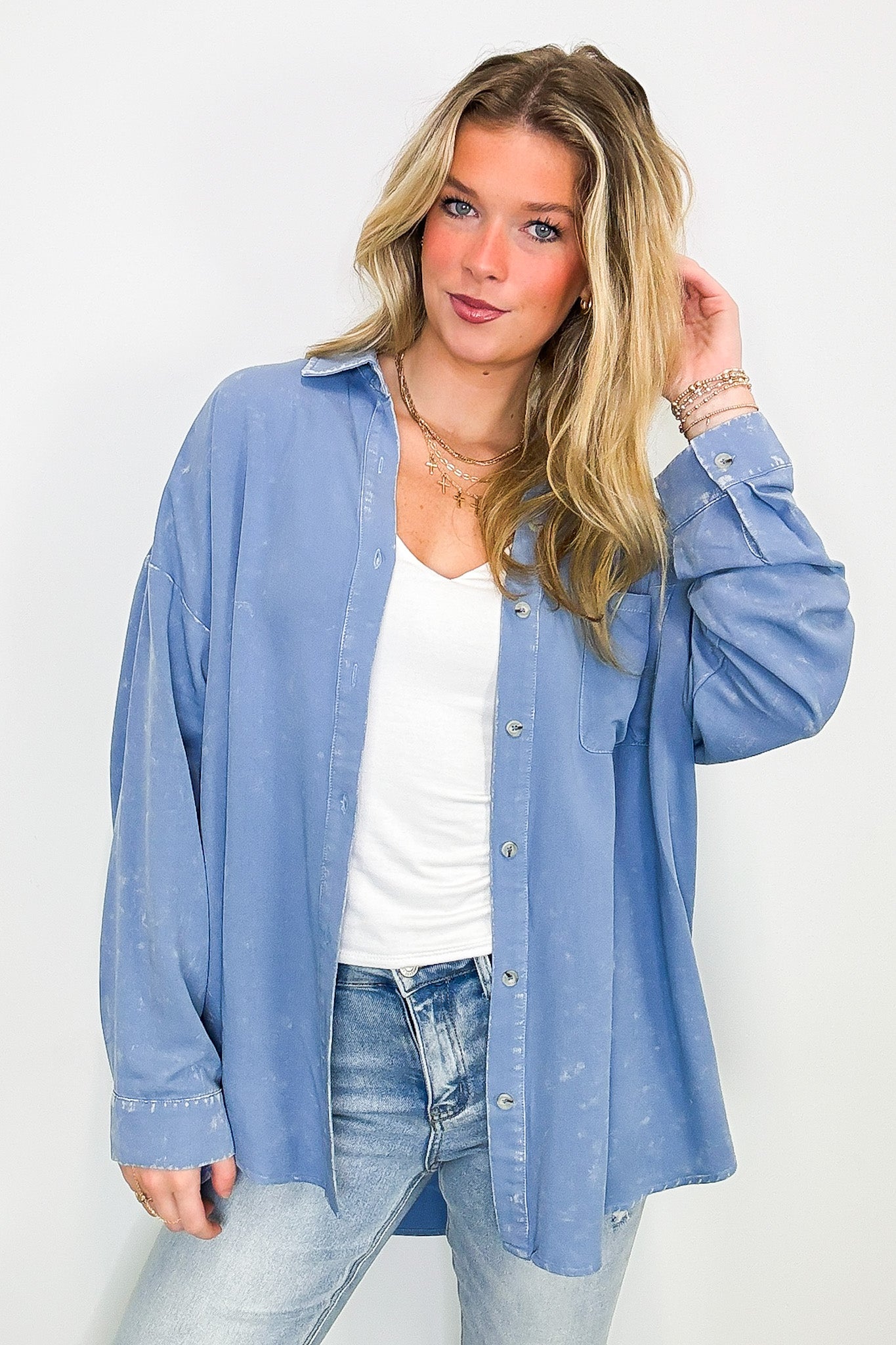 Mineral Wash Button Down Top