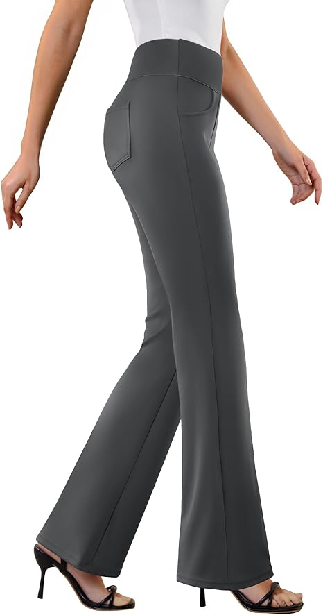 Womens Dress Pants Stretchy Work Pants Business Casual Office Trousers Pull On Flare Slacks