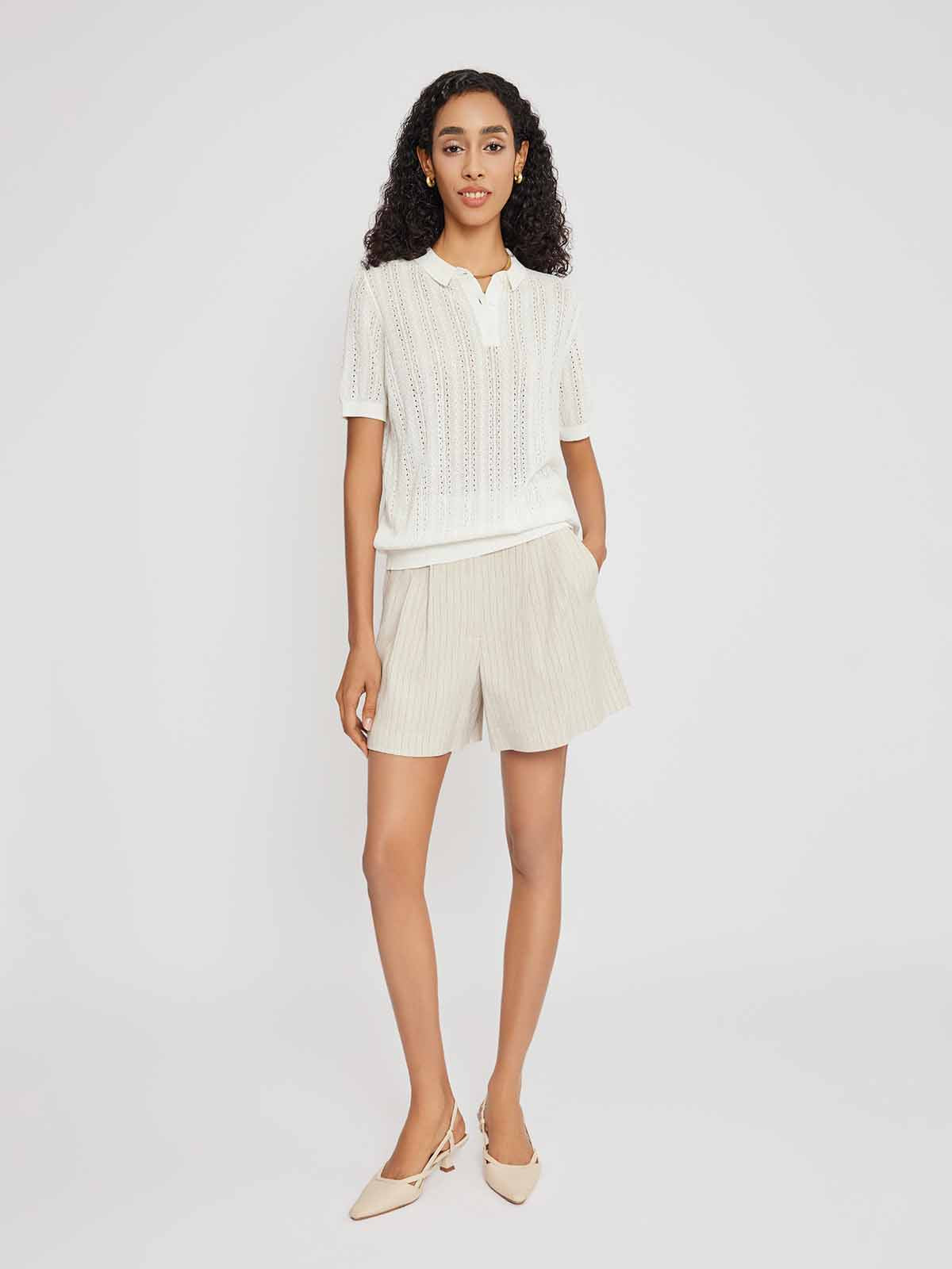 ASOBIO Ribbed Knit Polo Top