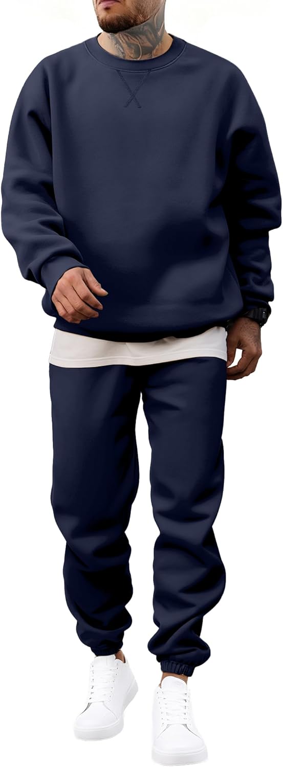 Men's 2 Piece Outfits Crew Neck Sweatshirt Tracksuit & Joggers Sweatpants Sweatsuit Set