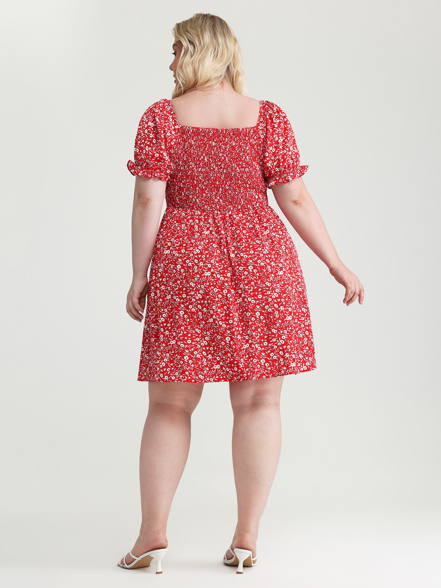 Micro Floral Print Shirred Bow-Tie Mini Dress