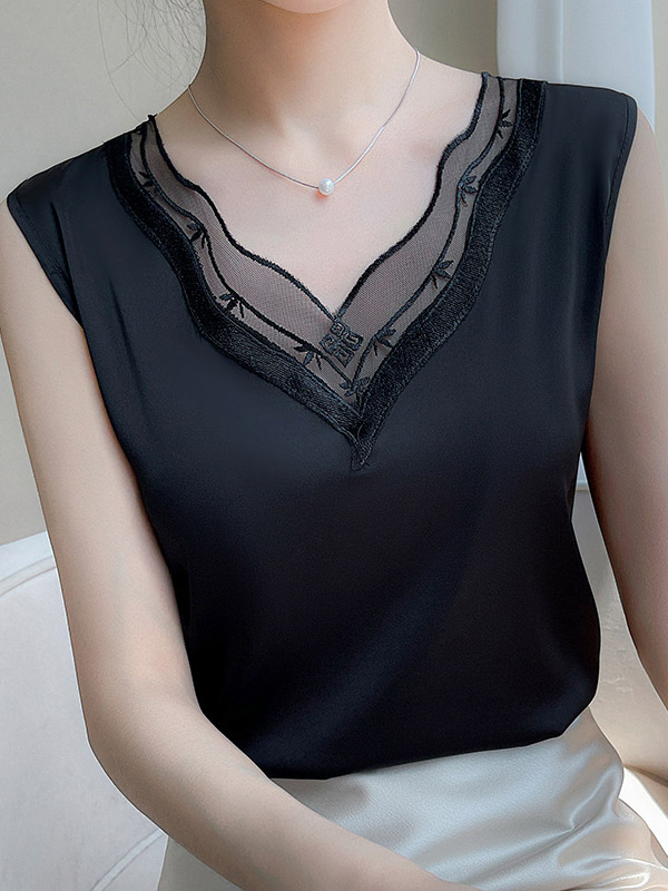 Solid Color Split-Joint Loose Sleeveless V-Neck Vest Top