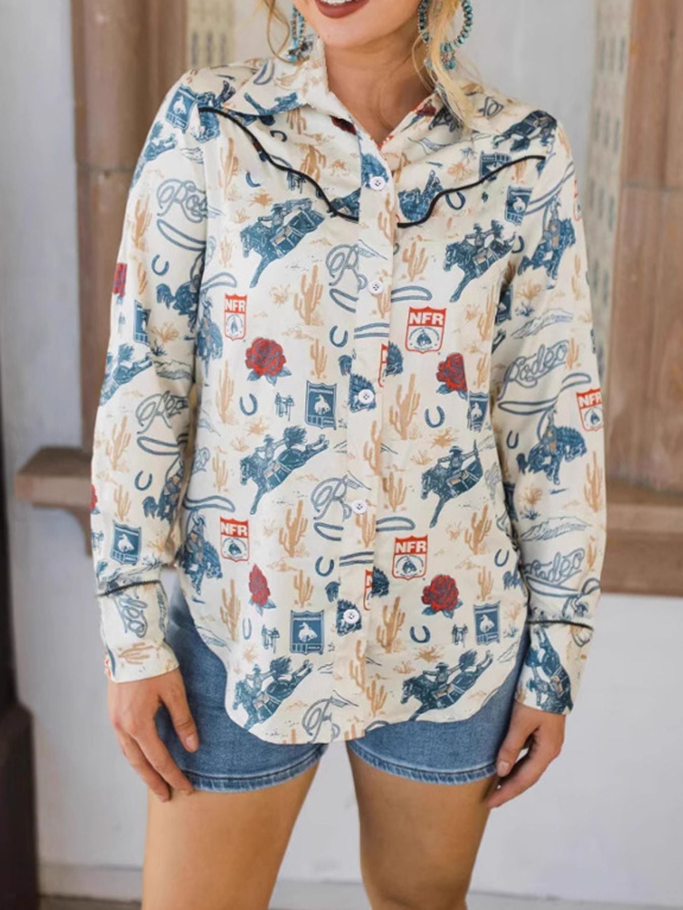 Printed Button Up Long Sleeve Shirt