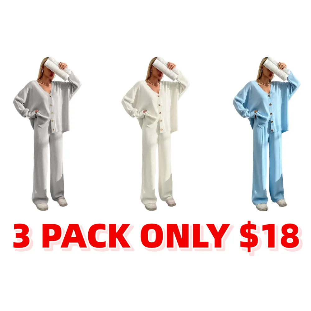 Women’s Knit Cardigan & Wide-Leg Pants Set