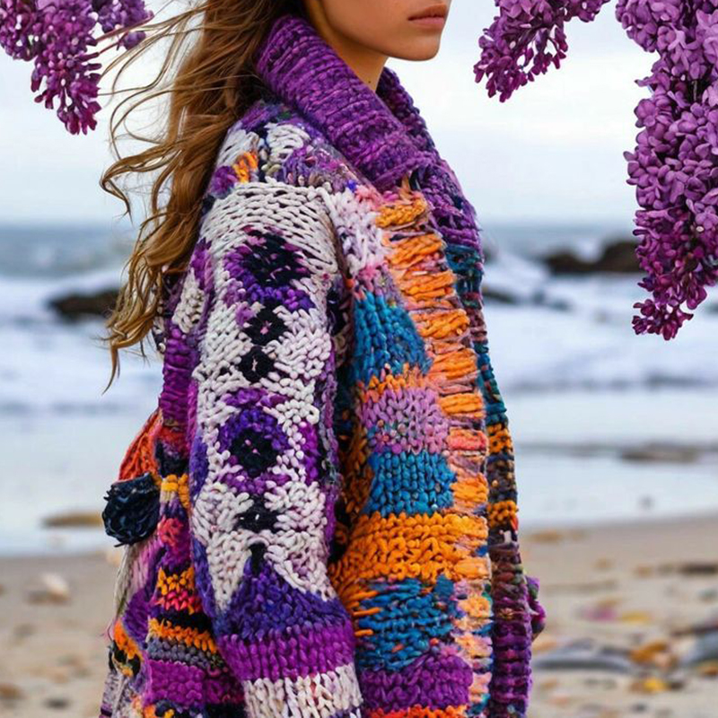 Women's Floral Patchwork Pattern Print Cardigan 0c4c