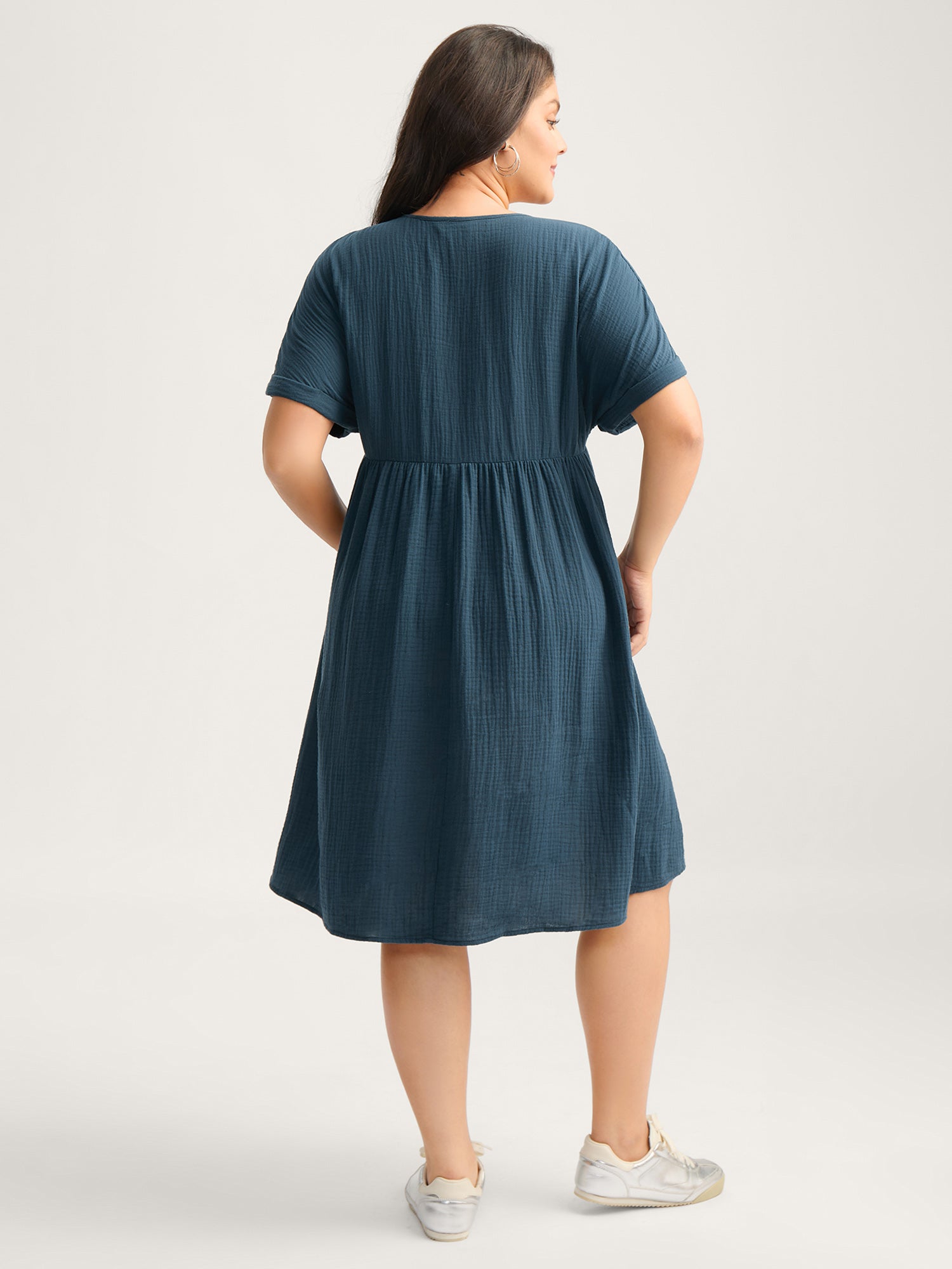 Pure Cotton Lace V-Neck Solid Mini Dress