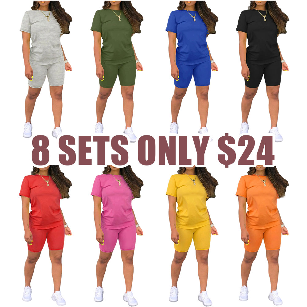 Women's Fitted T-Shirt & Biker Shorts Two-Piece Summer Set