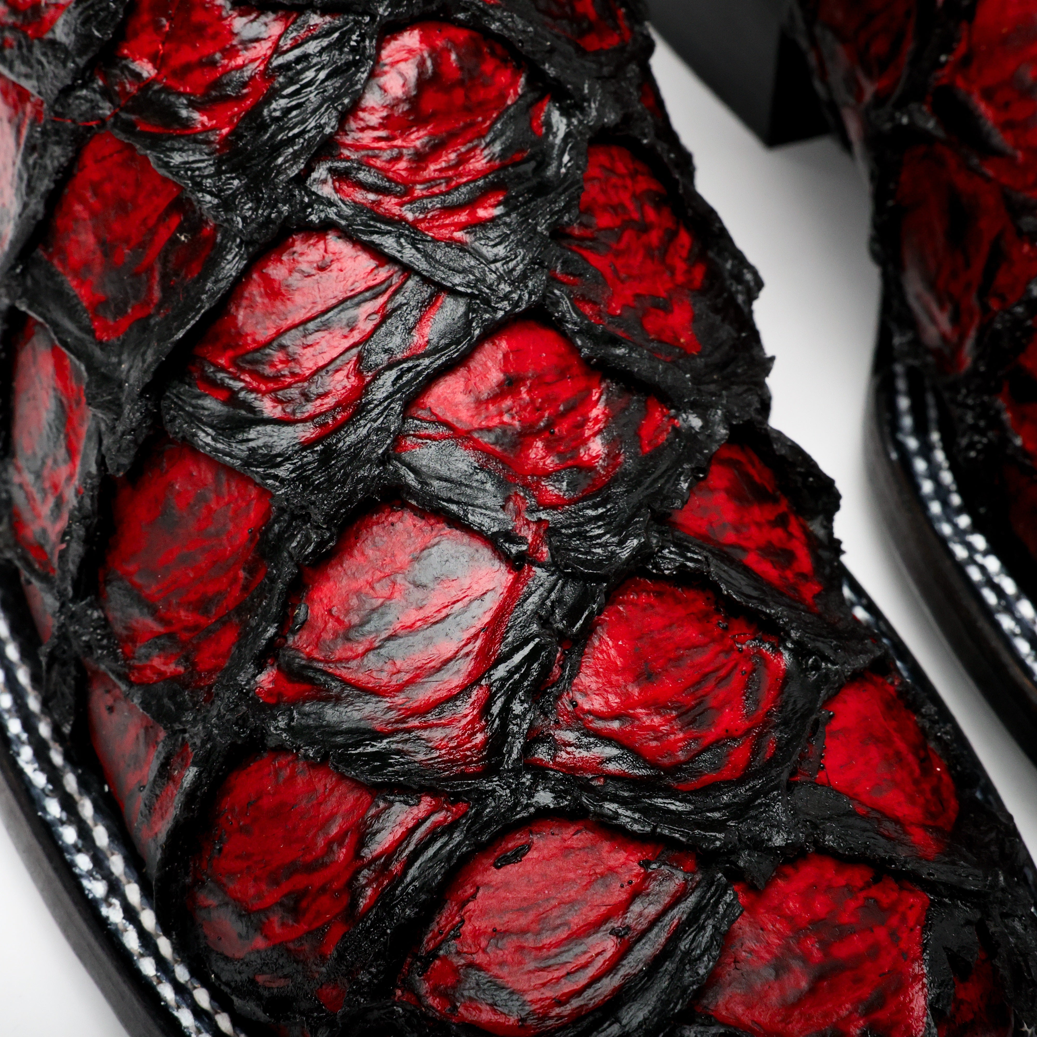 Black Cherry Jumbo Pirarucu Leather Boots - Square Toe