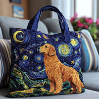 Starry Night Golden Retriever Quilted Tote Bag – Artistic 3D Embroidery