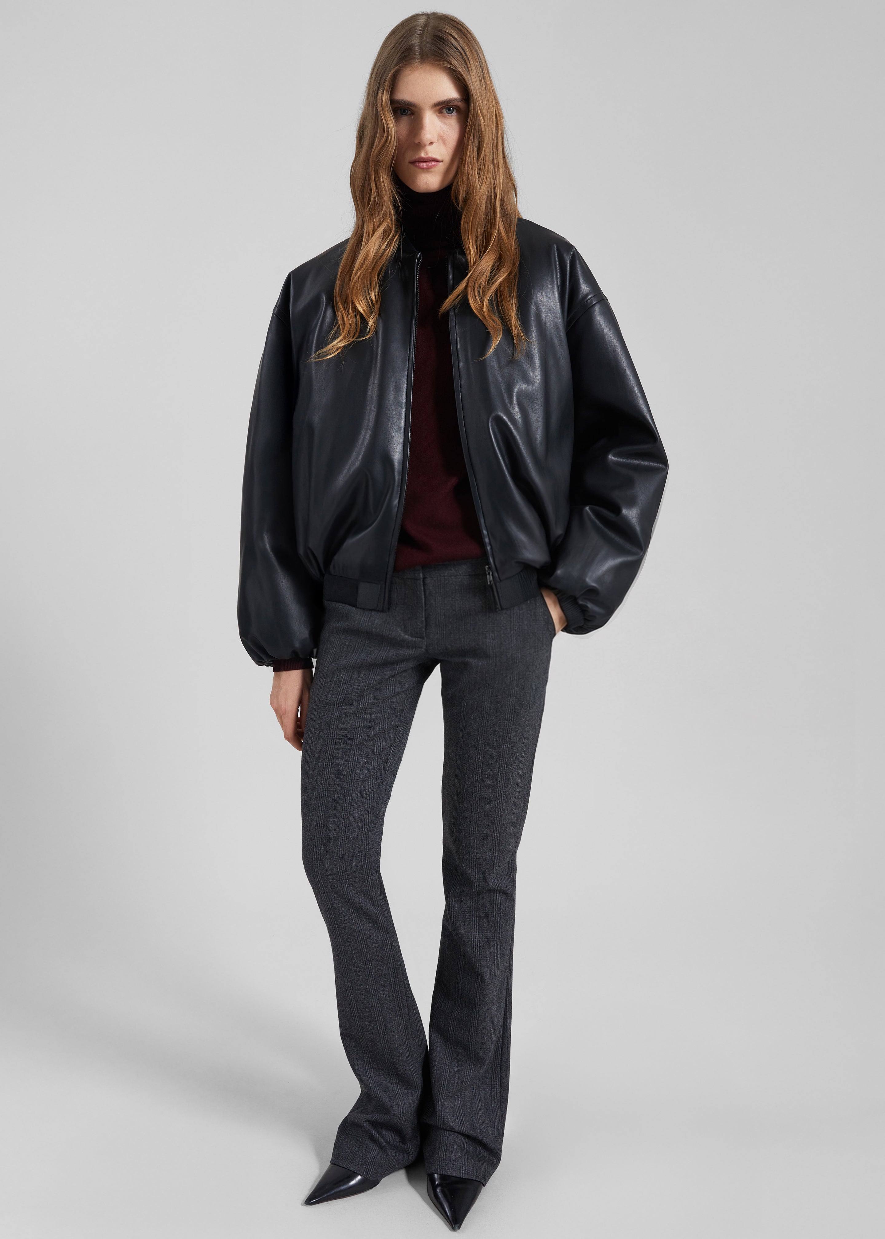 Arolla Faux Leather Draped Jacket - Black