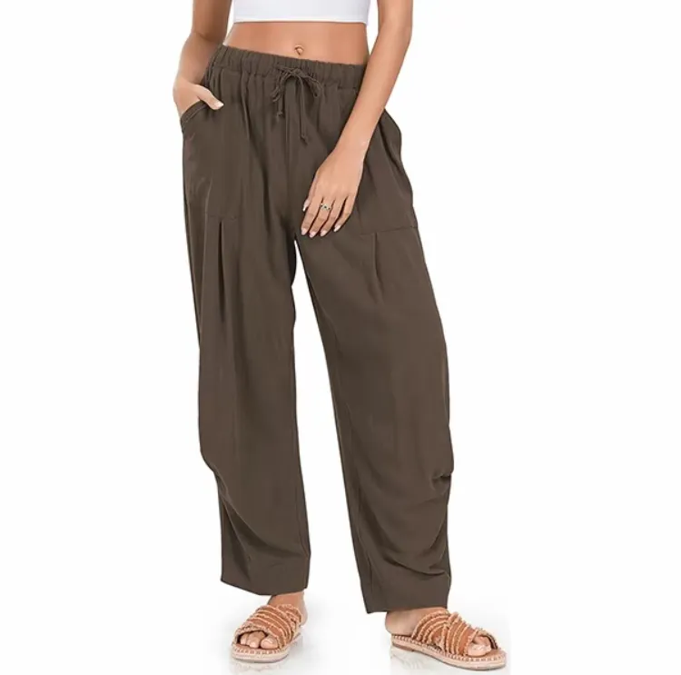 🧺 Women's Linen Harem Pants – Summer Drawstring Wide-Leg Lounge Trousers with Pockets