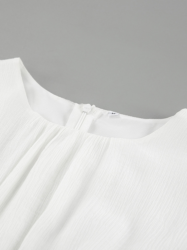 Falbala Solid Color Wrap Round-Neck Mini Dresses