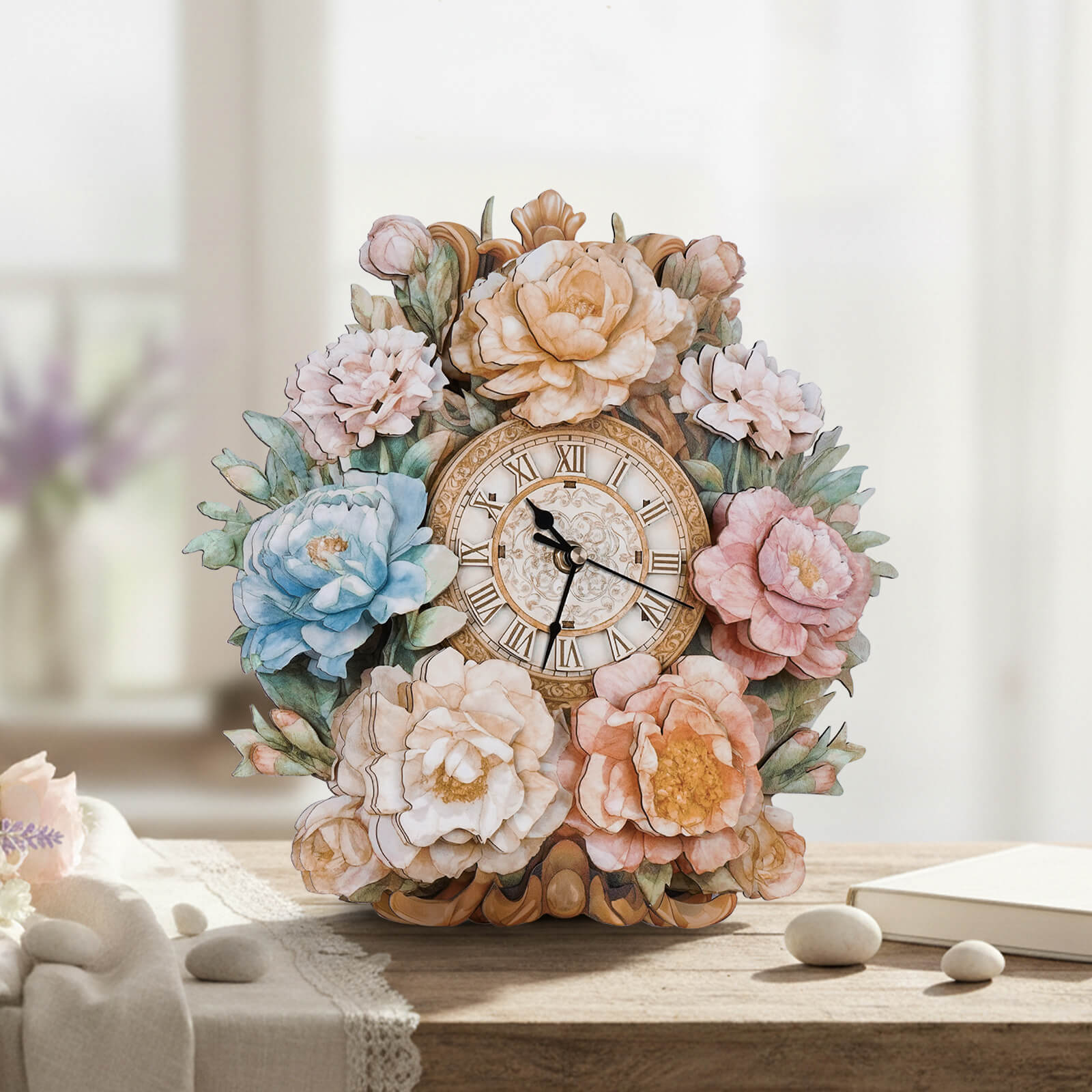 Bouquetâ€“ DIY Wooden Clock, 3D Puzzle Craft Kit