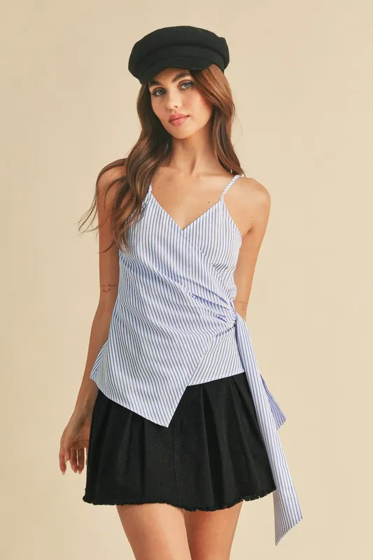 Side Knotted Surplice Striped Cami