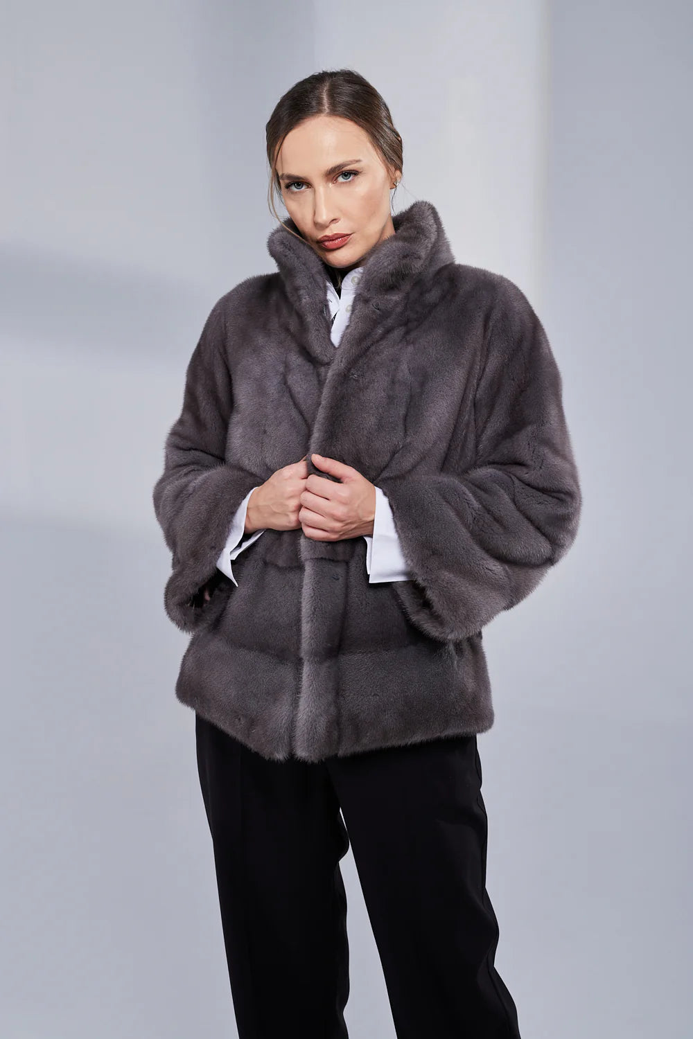 Haina din Blana Naturală de Vizon, Femei, Antracit 209