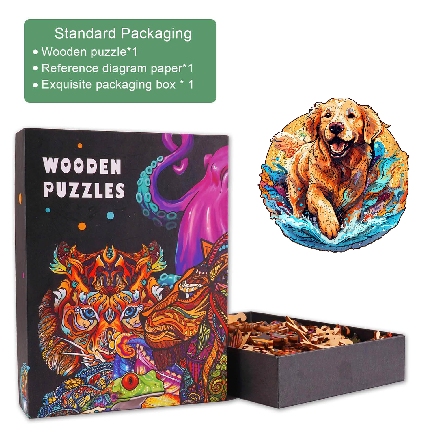 Beach Golden Retriever Wooden Jigsaw Puzzle