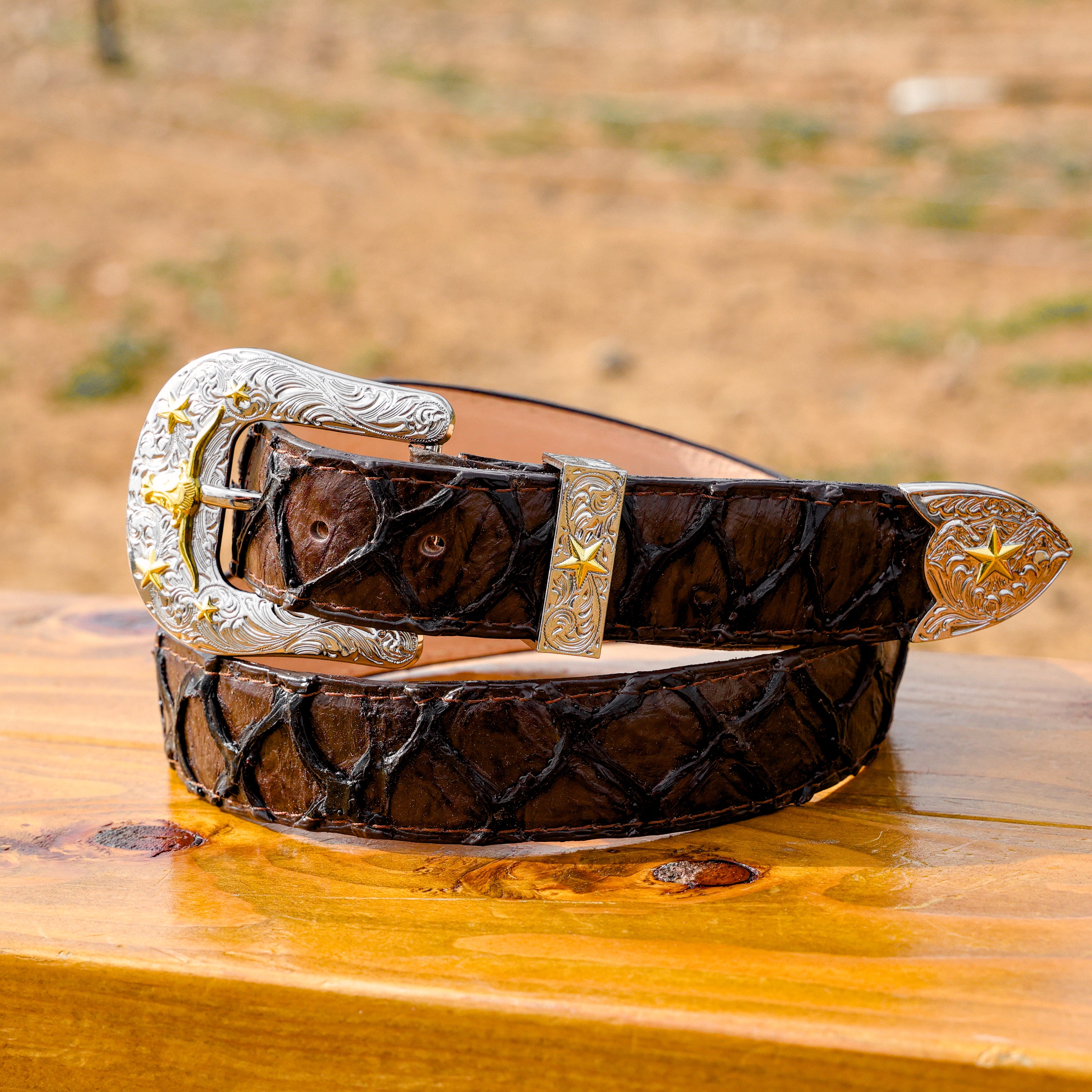 Brown Jumbo Pirarucu Leather Belt