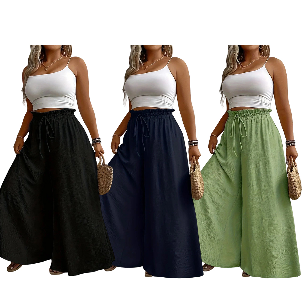 Elegant Plus Size Women's Wide Leg Pants, Loose Fit Commuter Style, Drapey Casual Trousers, Trendy Ladies Fashion