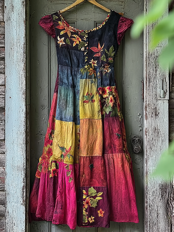 Summer Contrast Linen Dress d284