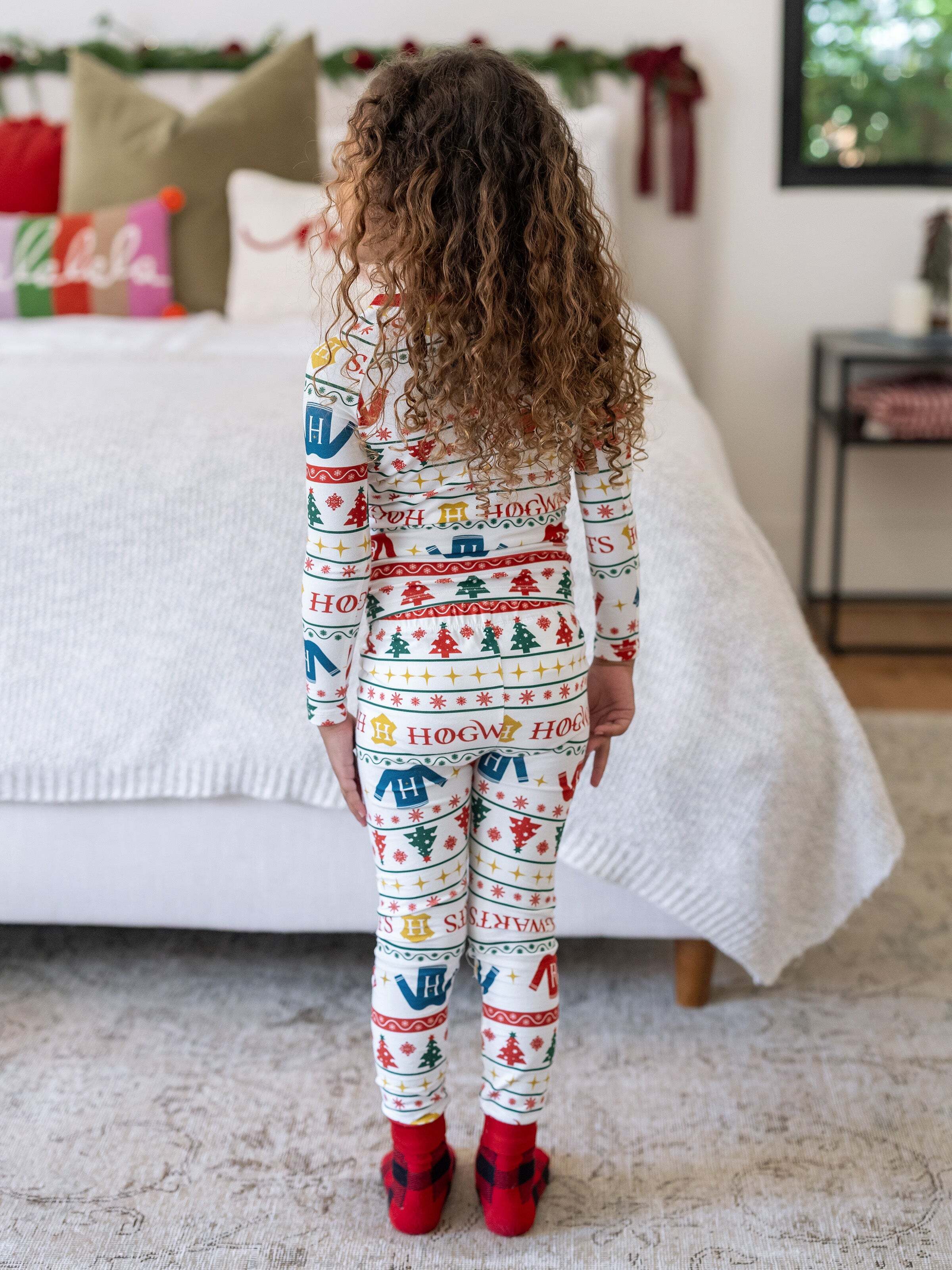 Christmas Matching Family Organic Cotton Snug-fitting Pajamas Sets with Socks White