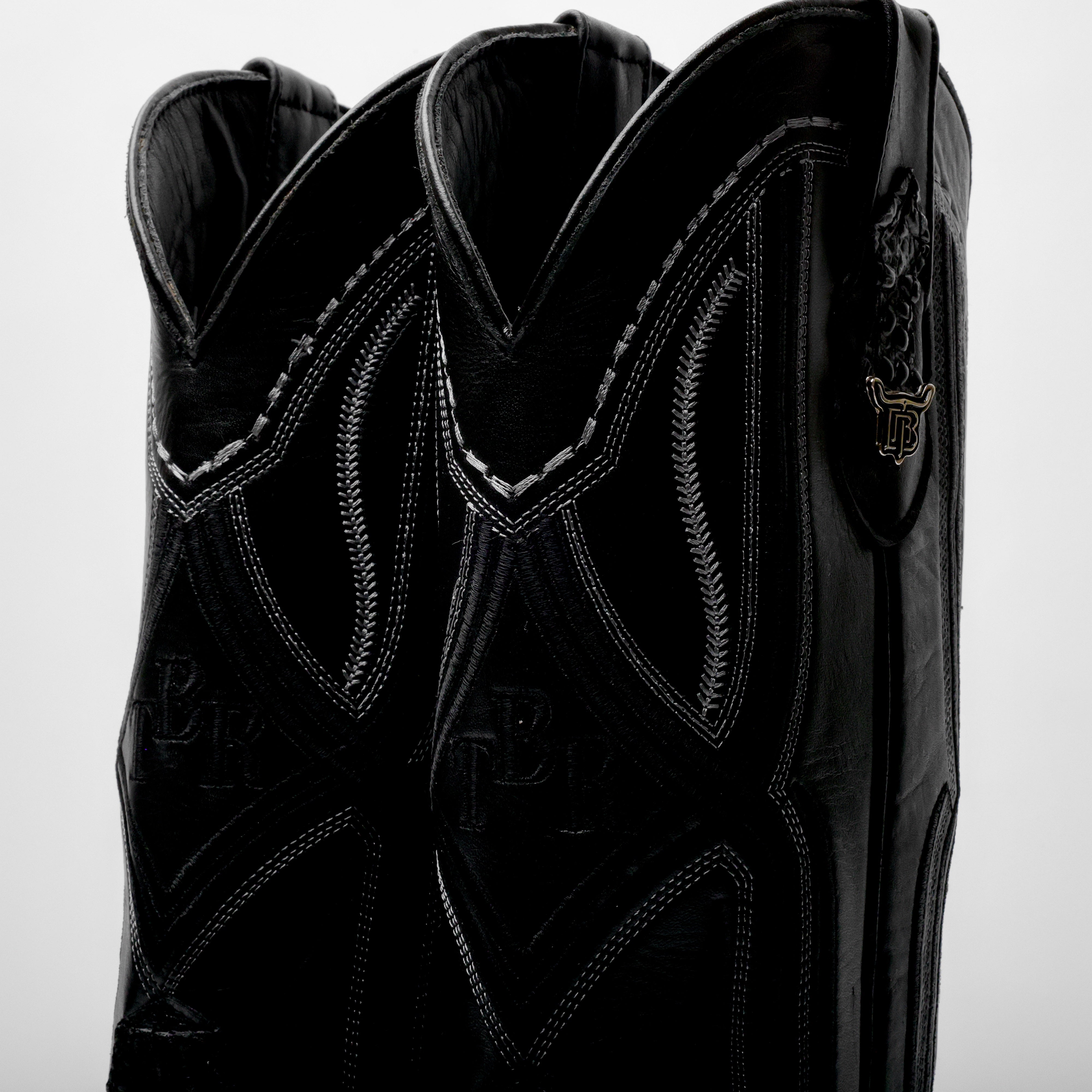 Total Black Caiman Belly Leather Boots - Square Toe