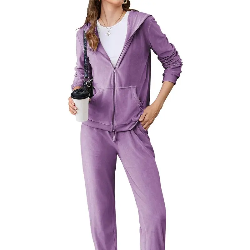 Women’s Velour Tracksuit Set – Zip Hoodie & Jogger Pants
