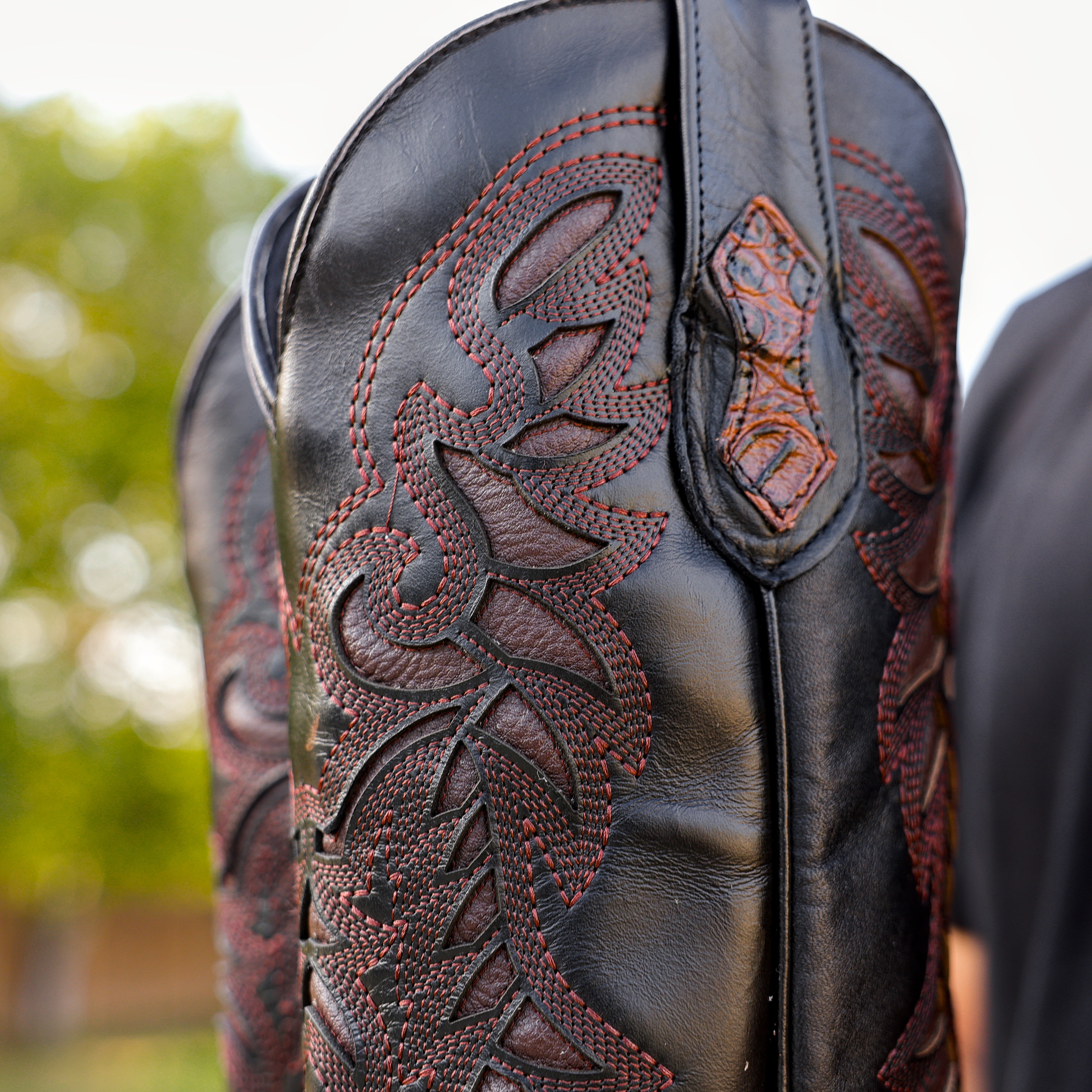 Chocolate Brown Caiman Hornback Leather Boots - Square Toe
