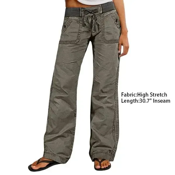 Solid Seam Detail Drawstring Mid Rise Straight Leg Pants High Stretch Fabric Women's Wear Minimalist Fit Basic Style Multiple Colors