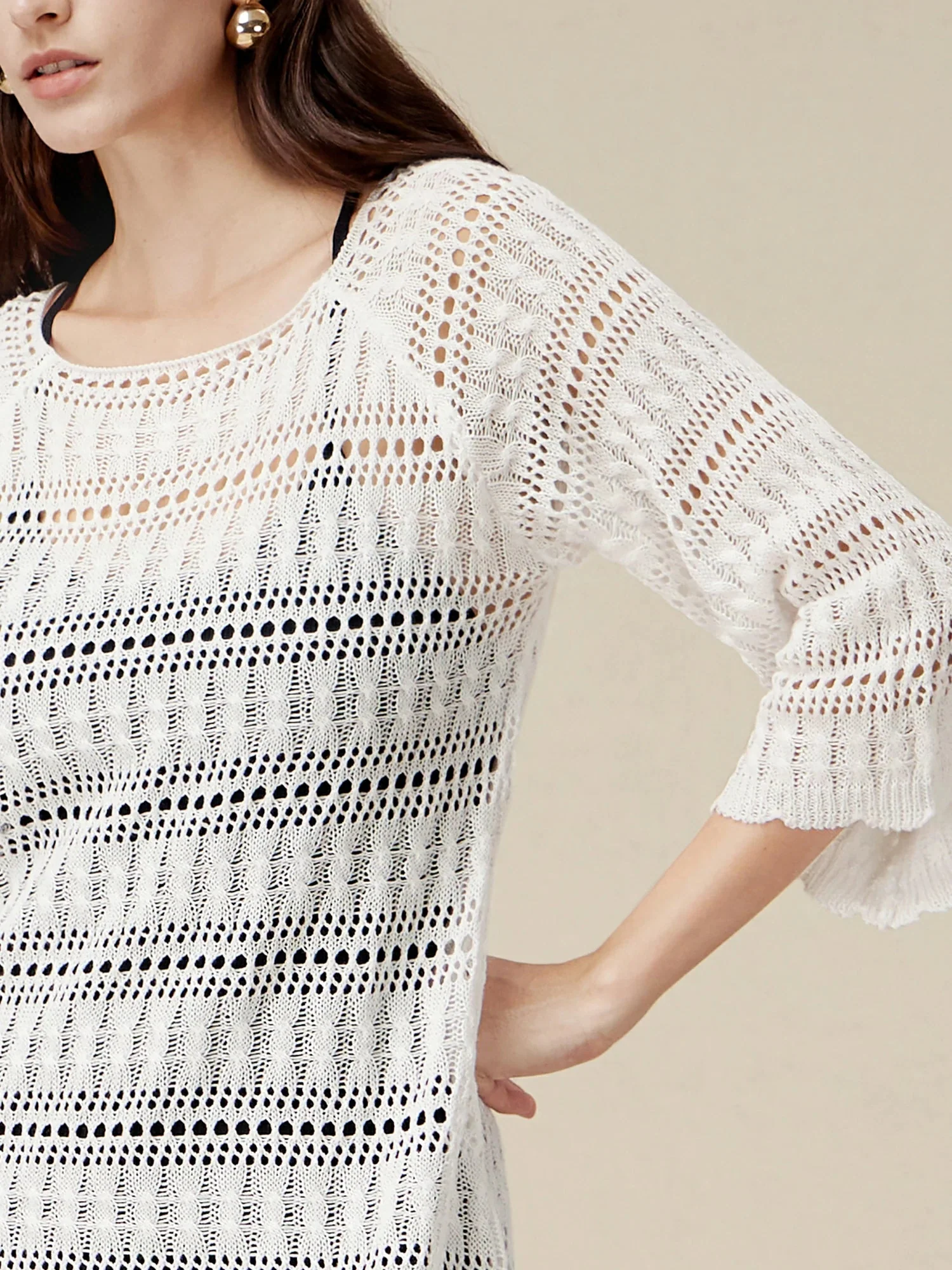 100% Lyocell Tencel Boat Neck Crochet Dress