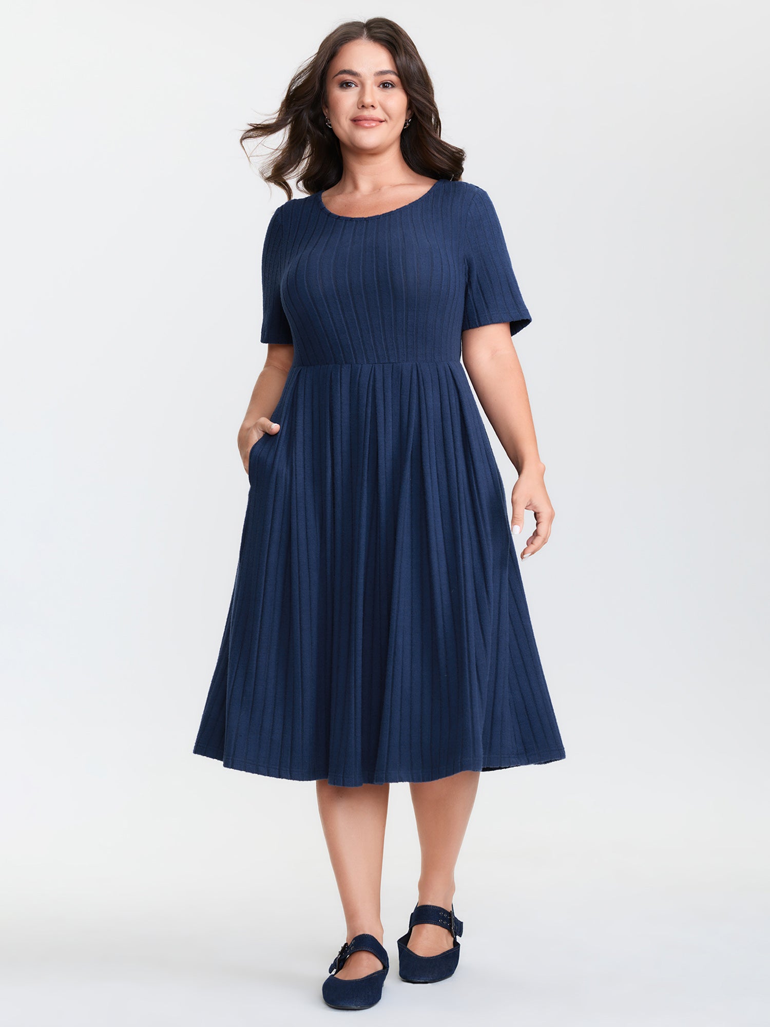 Stretchy Textured Round Neck Mini Dress