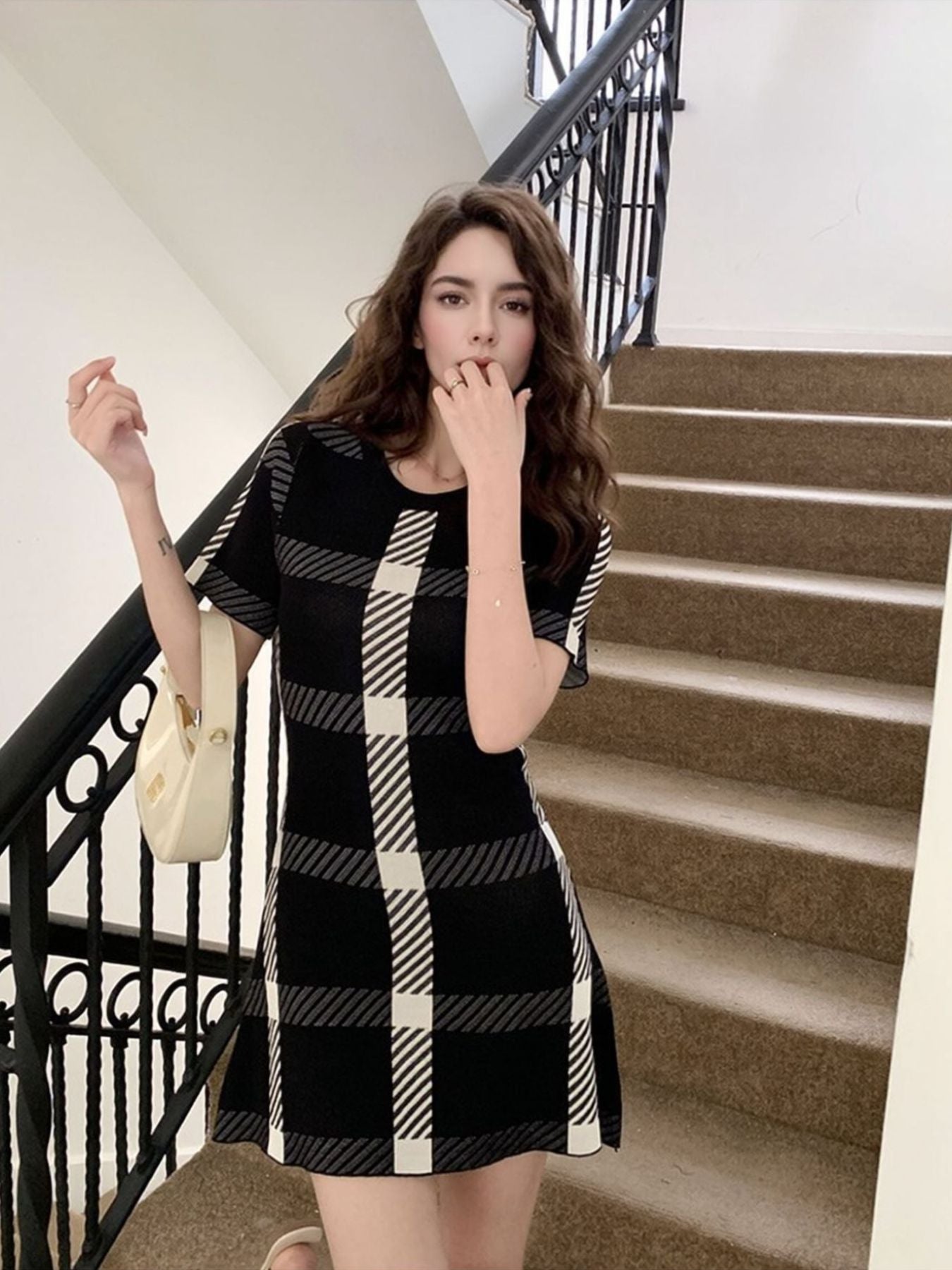 Plaid Short Sleeve Mini Dress