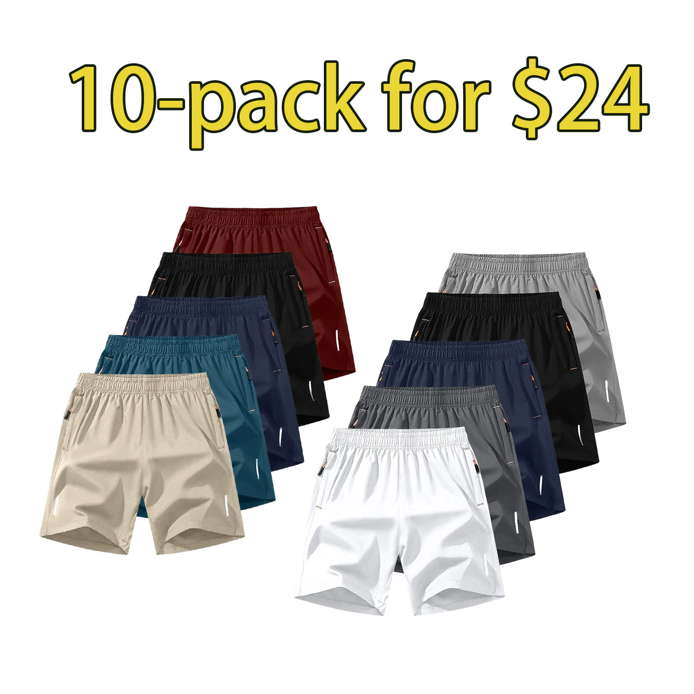 Men’s 10-Pack Zipper Pocket Casual Shorts – Breathable Everyday Comfort Fit