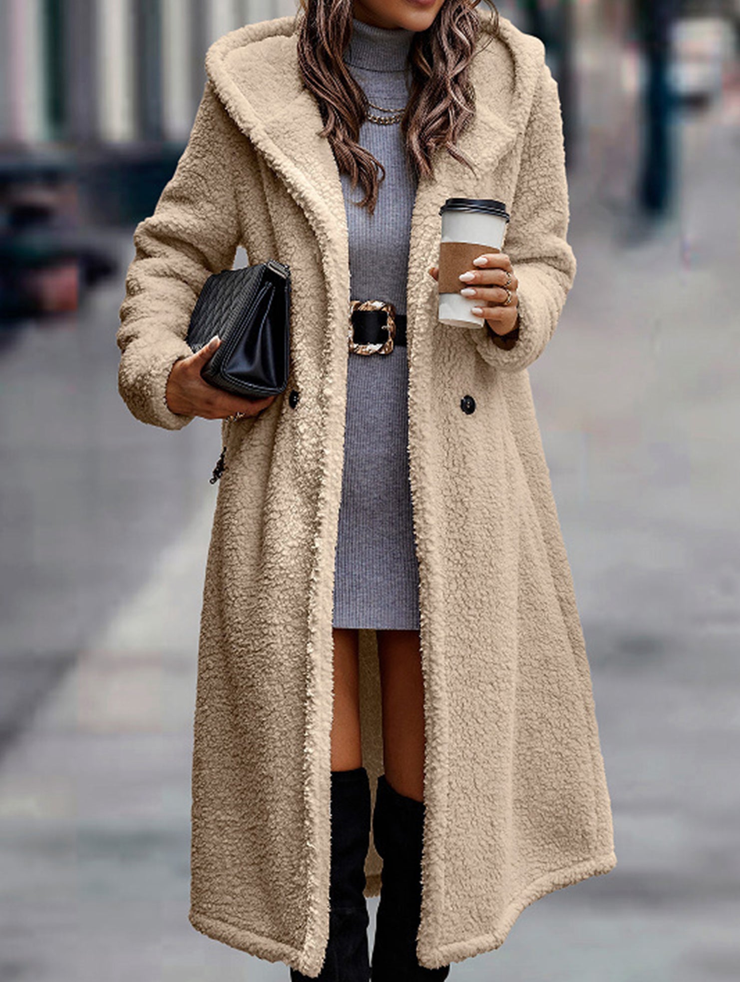 Stylish long solid color long-sleeved hooded jacket