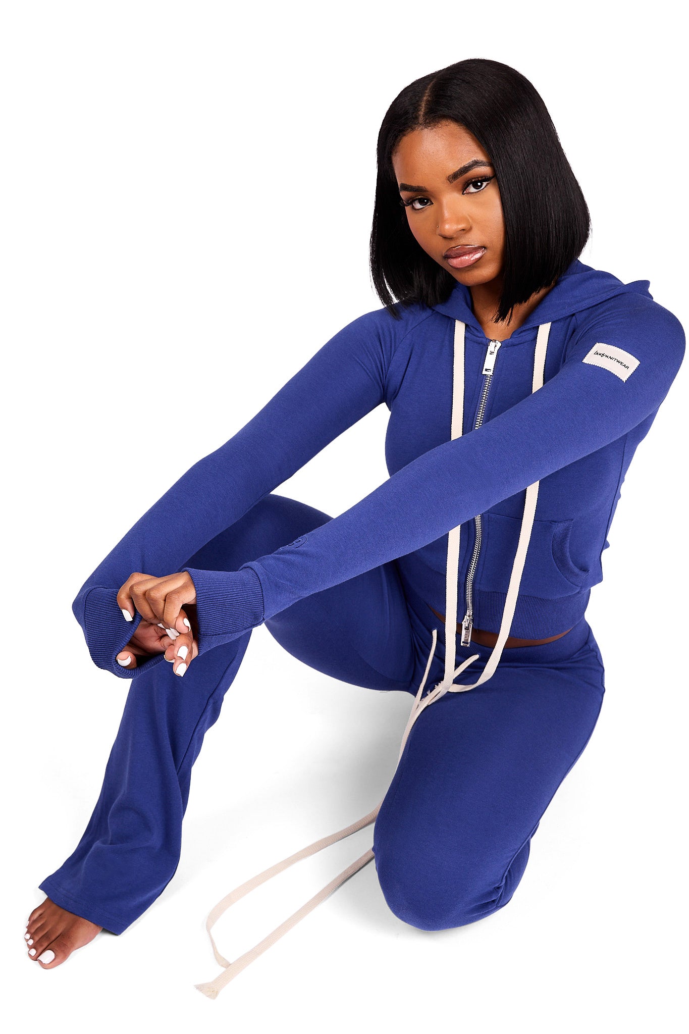 BODY KNITWEAR ZIP HOODIE (COBALT BLUE)