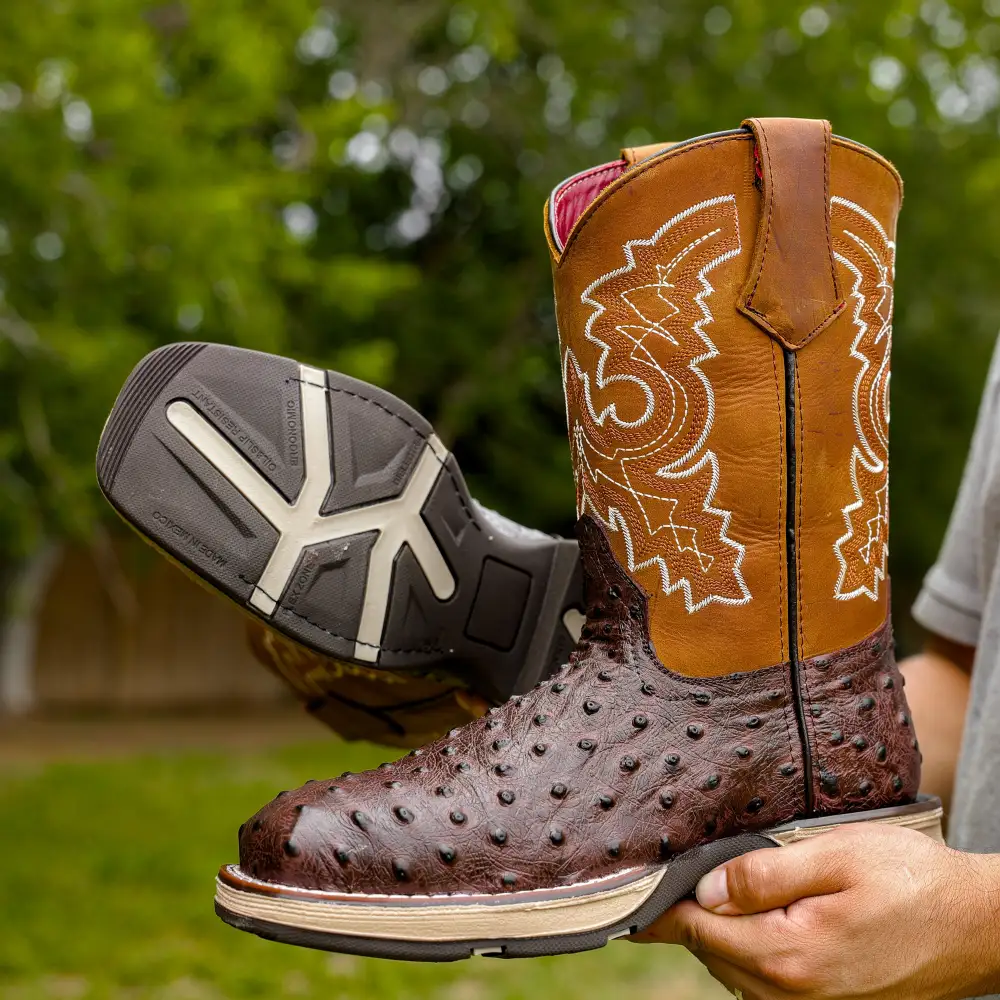 Brown Ostrich Leather Boots With 3D Lightweight Sole - Composite Toe