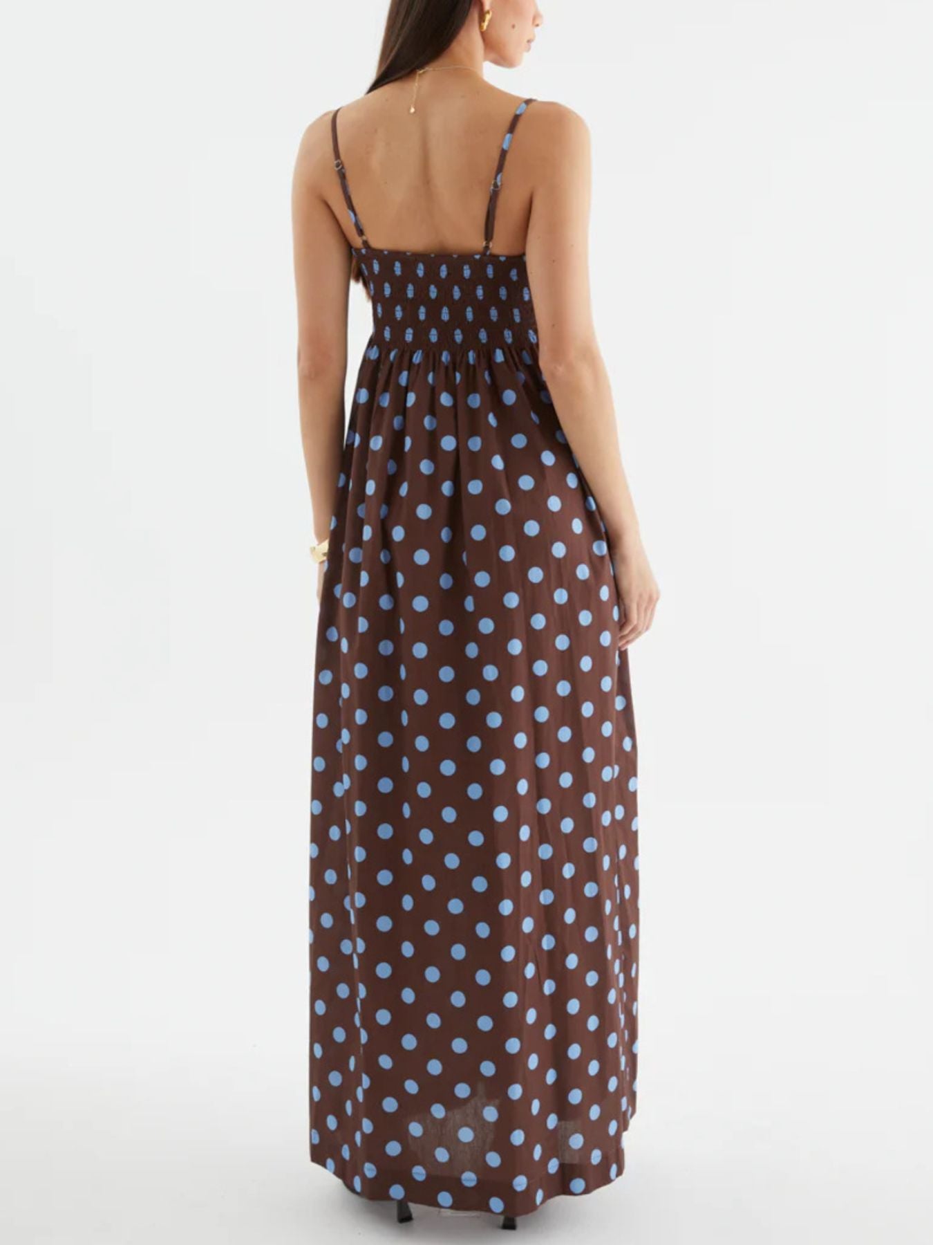 Polka Dot Pleated Detail Maxi Dress
